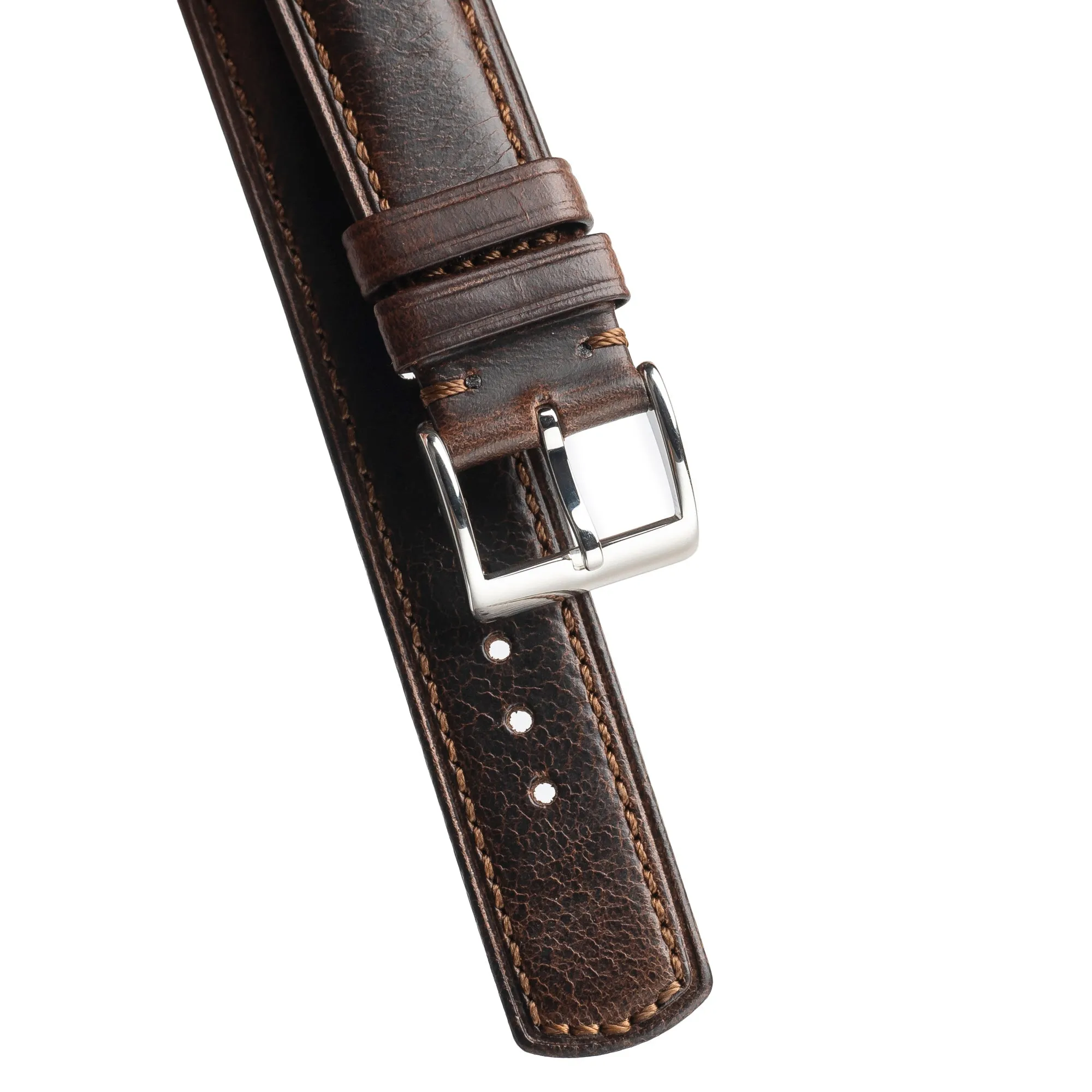 18mm 20mm 22mm Quick Release Padded Leather Watch Strap - Dark Brown