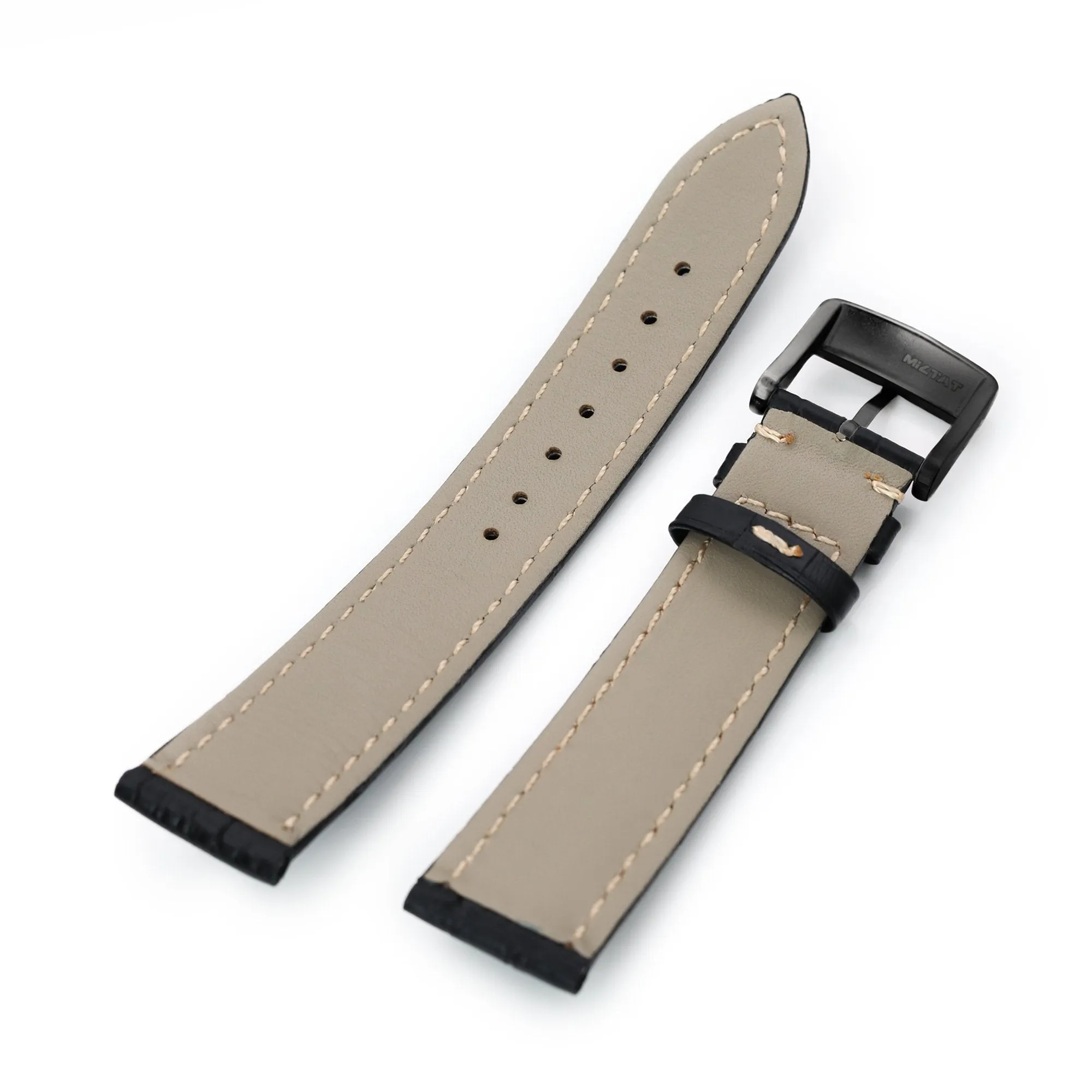 20mm Black CrocoCalf (Croco Grain)  Leather Watch Band, PVD Black Buckle