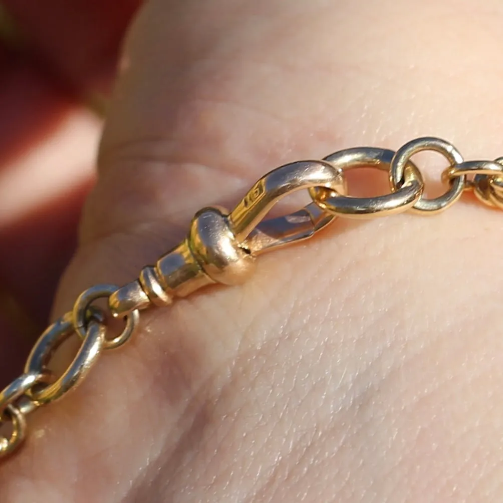 9ct Yellow Gold Fancy Twisted Trombone and Love Link Bracelet or Watch Chain Extender, 10.8g 20.5cm