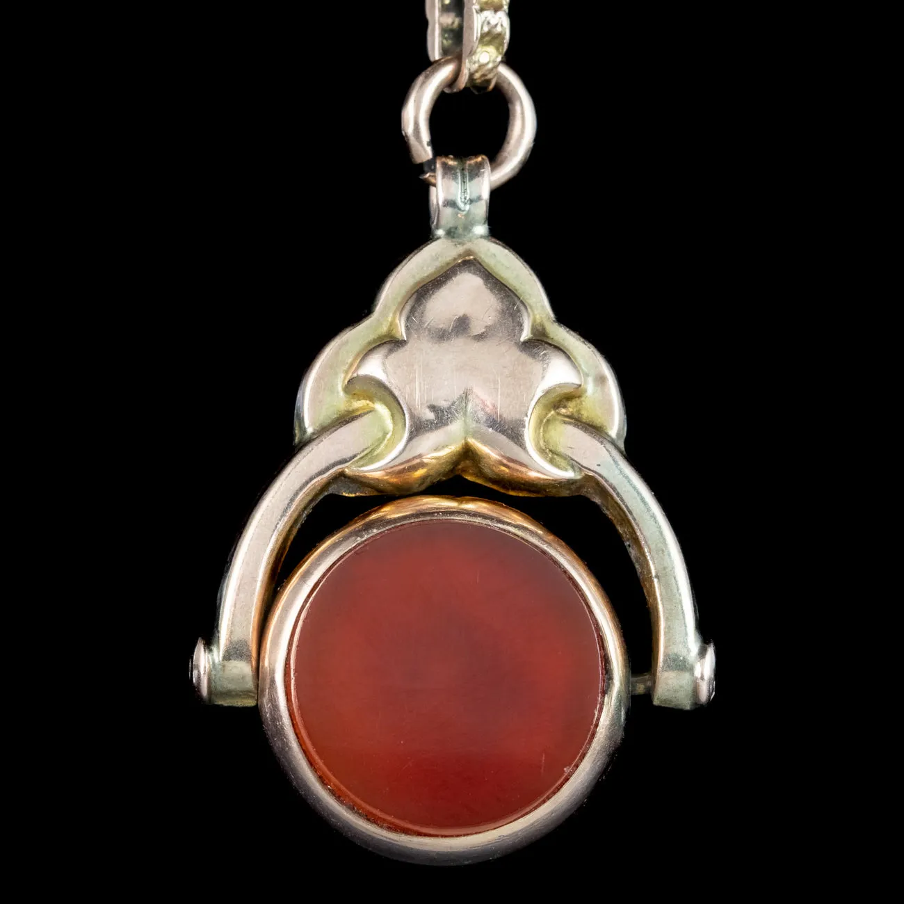 Antique Victorian Albert Chain With Rotating Agate Fob 9ct Gold