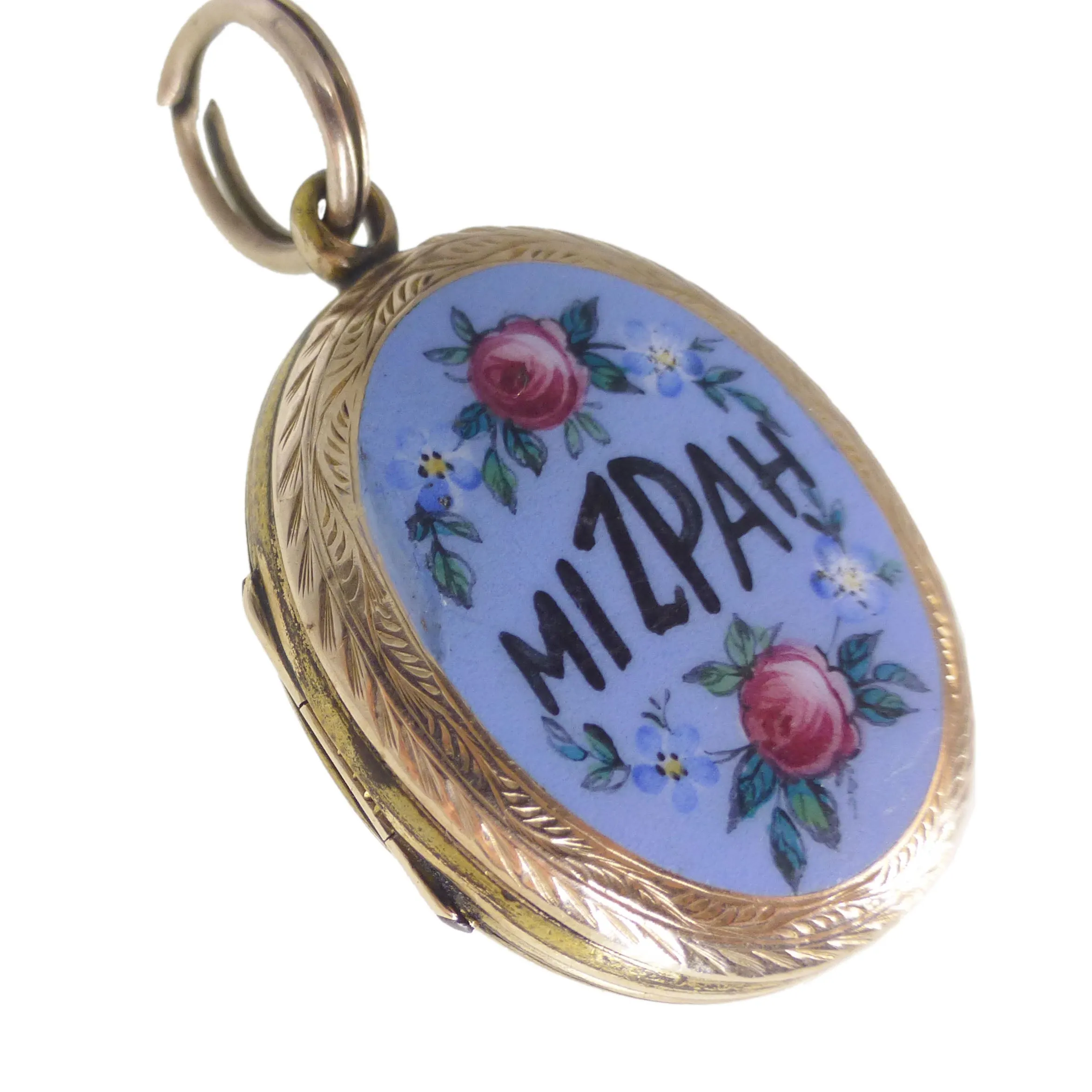 Antique Victorian Enamel 'Mizpah' Floral Locket Gold Cased Locket