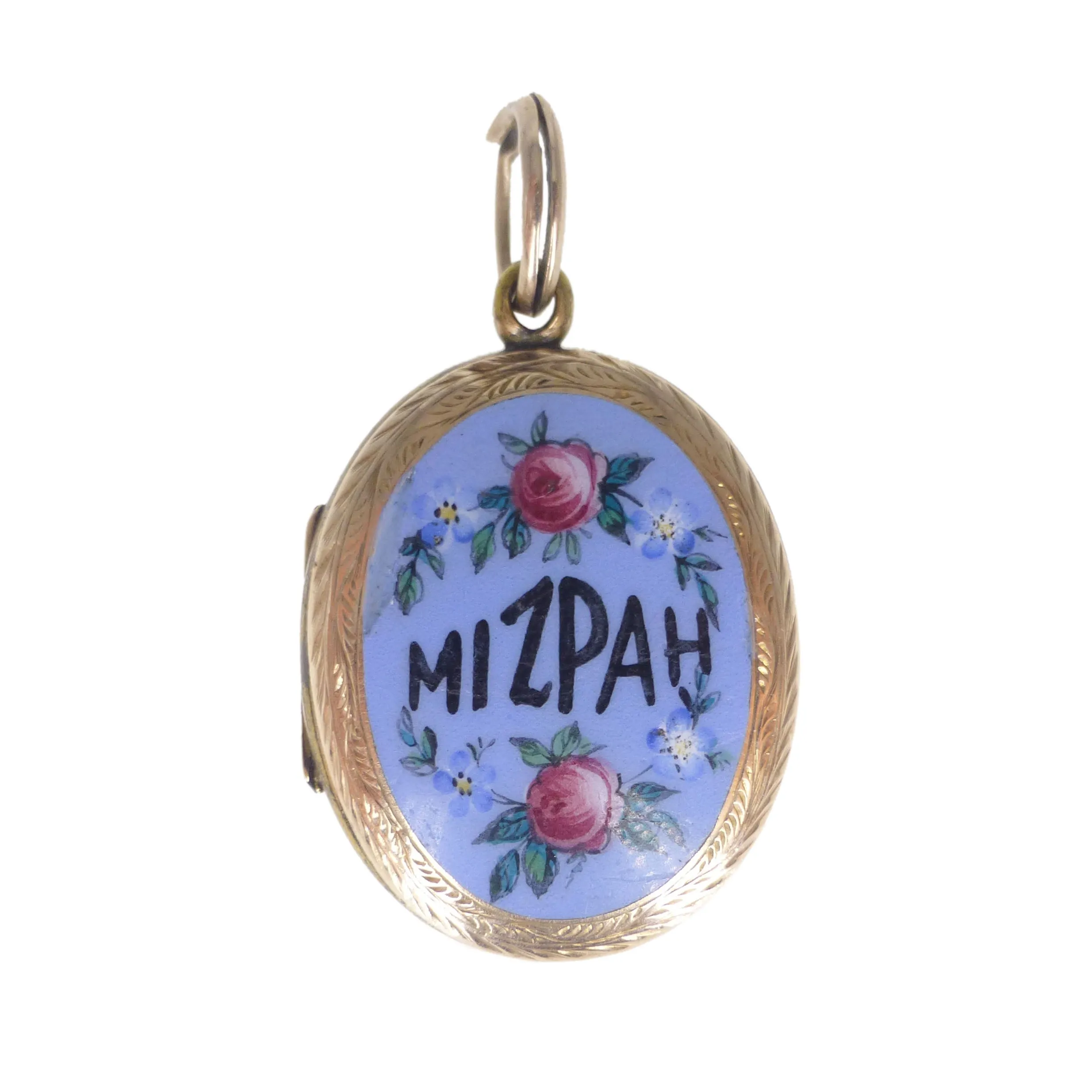 Antique Victorian Enamel 'Mizpah' Floral Locket Gold Cased Locket