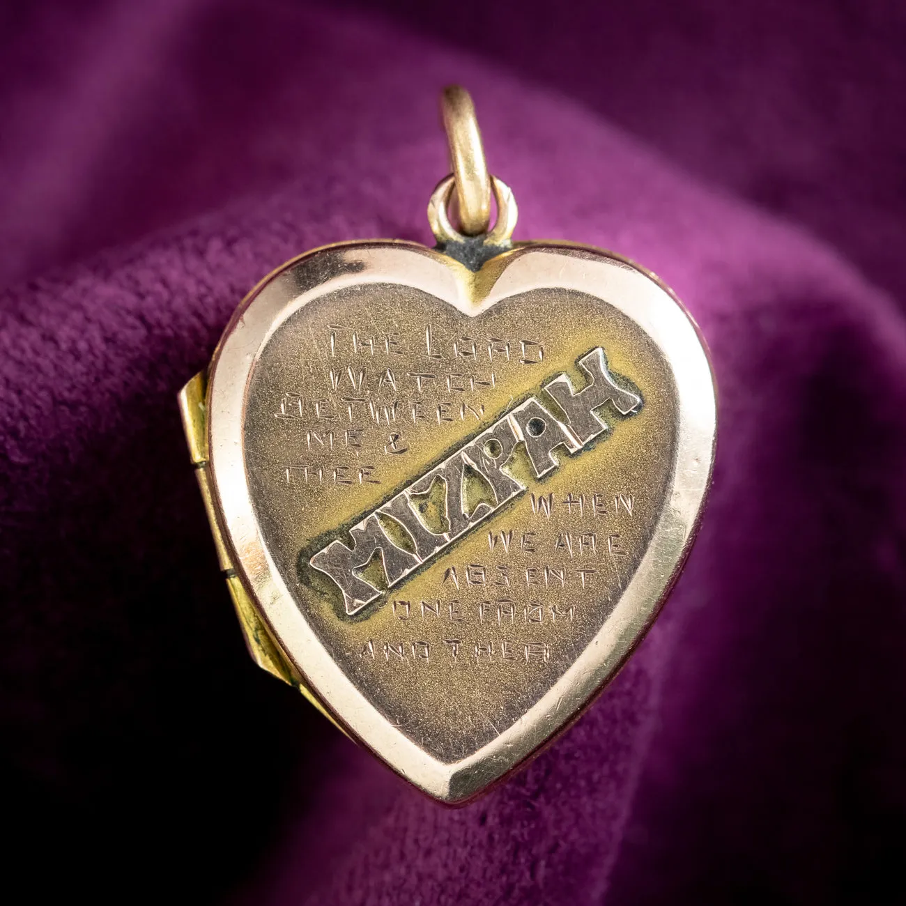 Antique Victorian Mizpah Heart Locket 9ct Gold