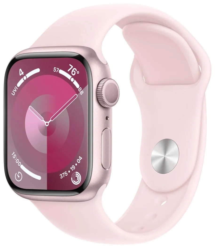 Apple Watch Series 9 (GPS) 41mm Pink Aluminum Case with Light Pink Sport Band - L/M (MR953LL/A)