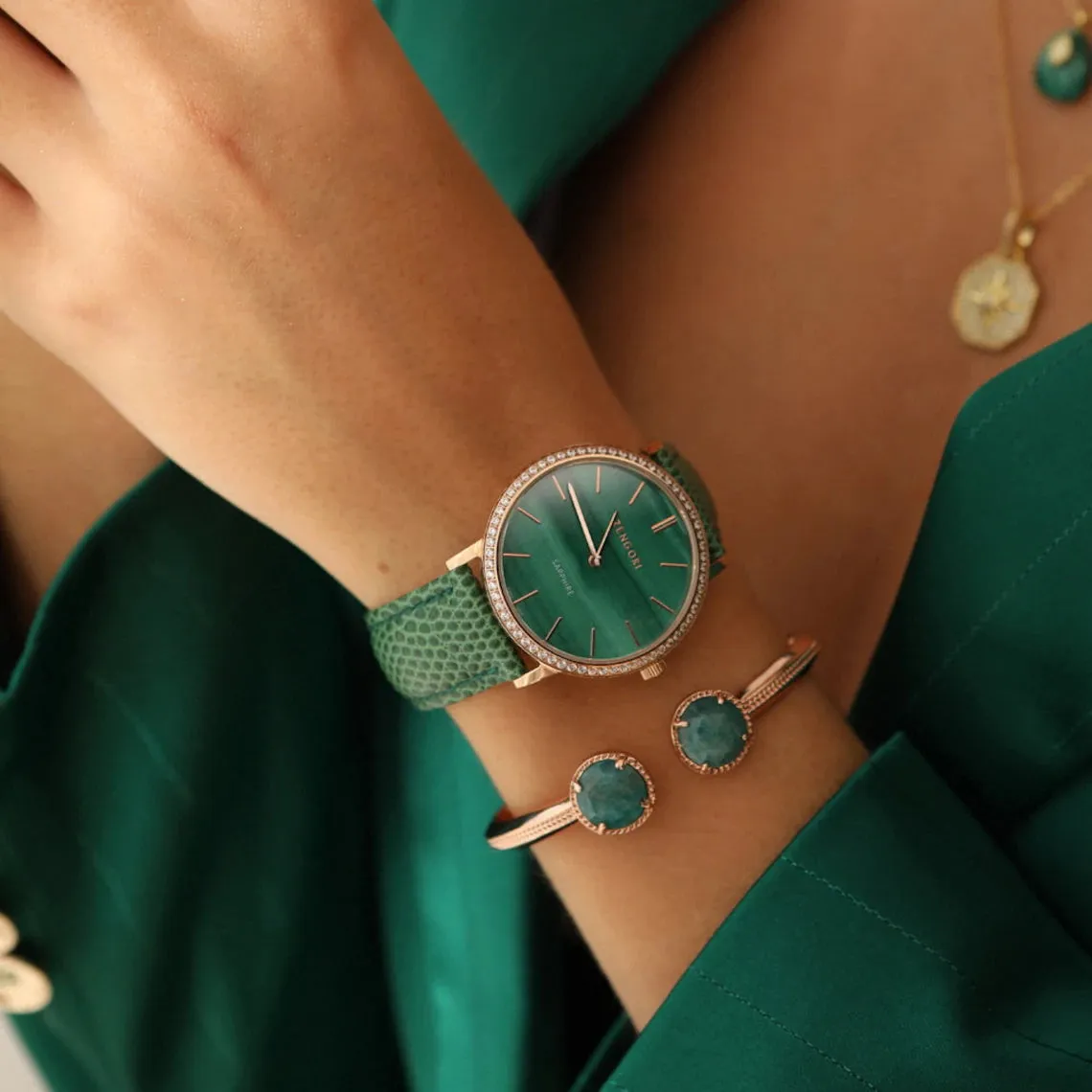 AW05 - Unique Zengori - Malachite, Natural Gemstone, Swiss Made Watch for Women