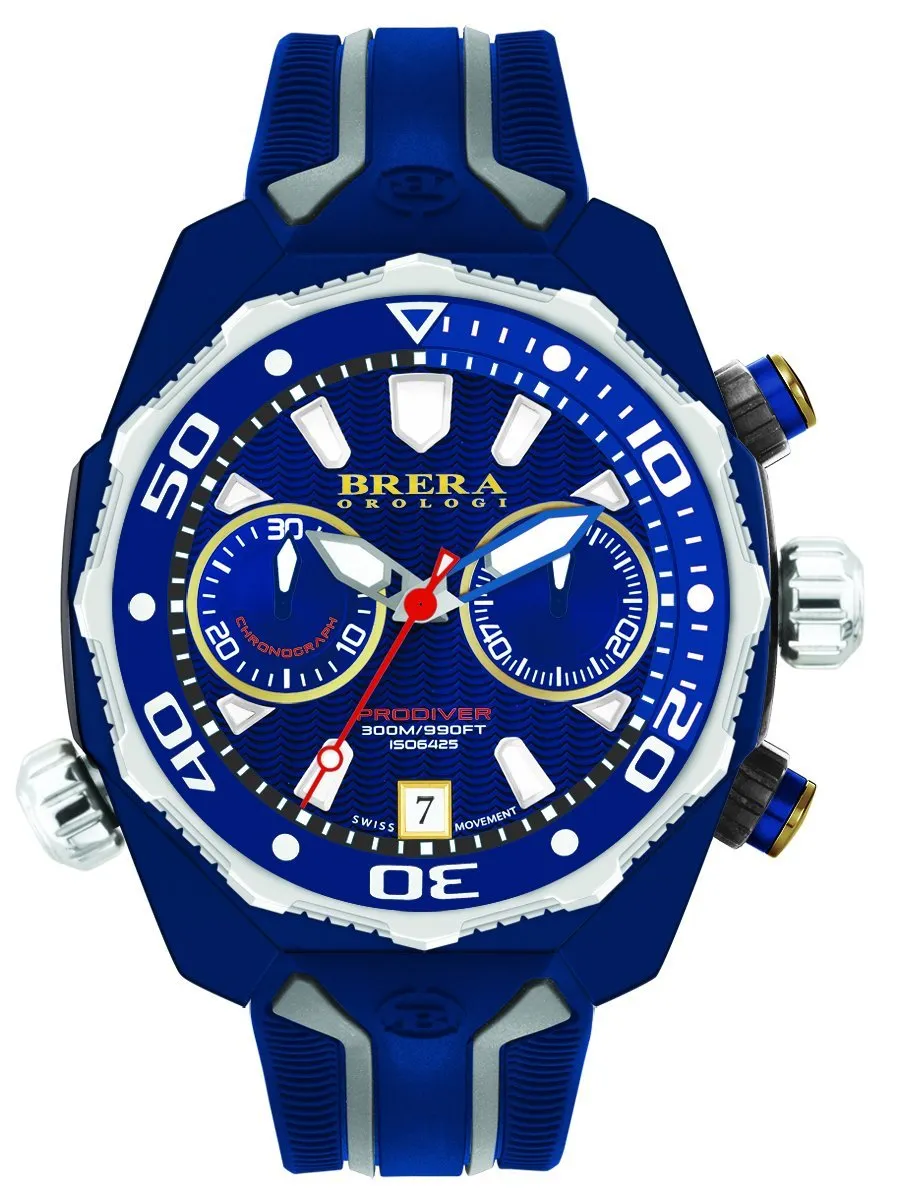 Brera Orologi PRODIVER Blue IP 47mm Chronograph Mens Watch BRDV2C4707