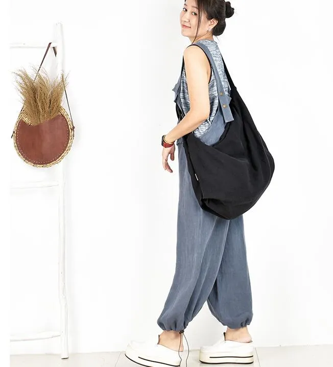 Casual Large Washed Linen Women Travel Bag Single Shoulder Bag