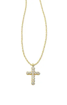 Cross Gold Pendant Necklace In White Crystal