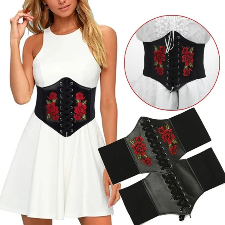 Exquisite Girl's Ultra-wide Elastic Girdle Embroidered Belt Flower Embroidered Waist Clothing Accessories