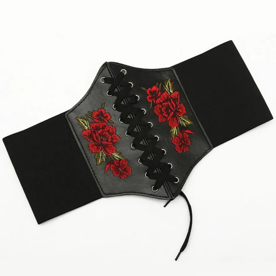 Exquisite Girl's Ultra-wide Elastic Girdle Embroidered Belt Flower Embroidered Waist Clothing Accessories