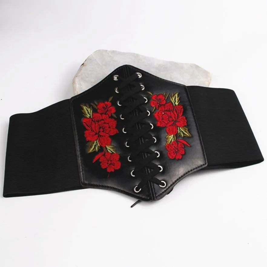 Exquisite Girl's Ultra-wide Elastic Girdle Embroidered Belt Flower Embroidered Waist Clothing Accessories