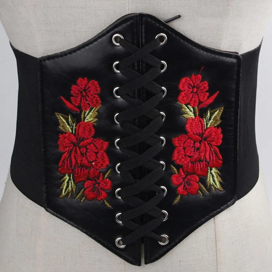 Exquisite Girl's Ultra-wide Elastic Girdle Embroidered Belt Flower Embroidered Waist Clothing Accessories