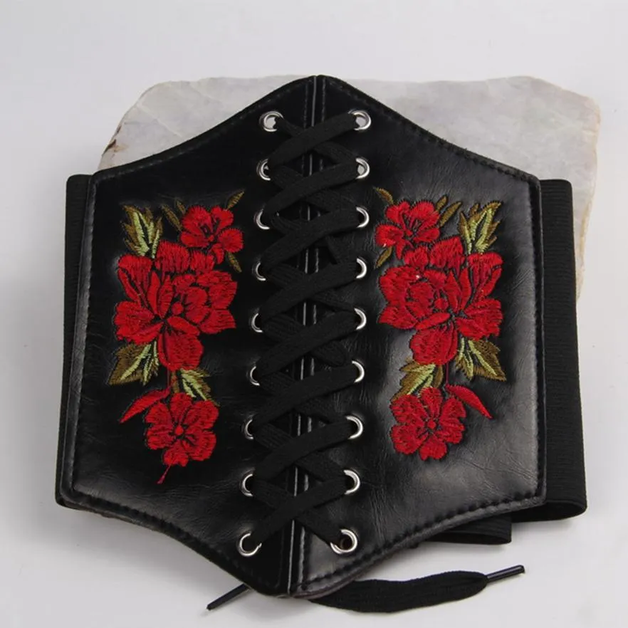 Exquisite Girl's Ultra-wide Elastic Girdle Embroidered Belt Flower Embroidered Waist Clothing Accessories