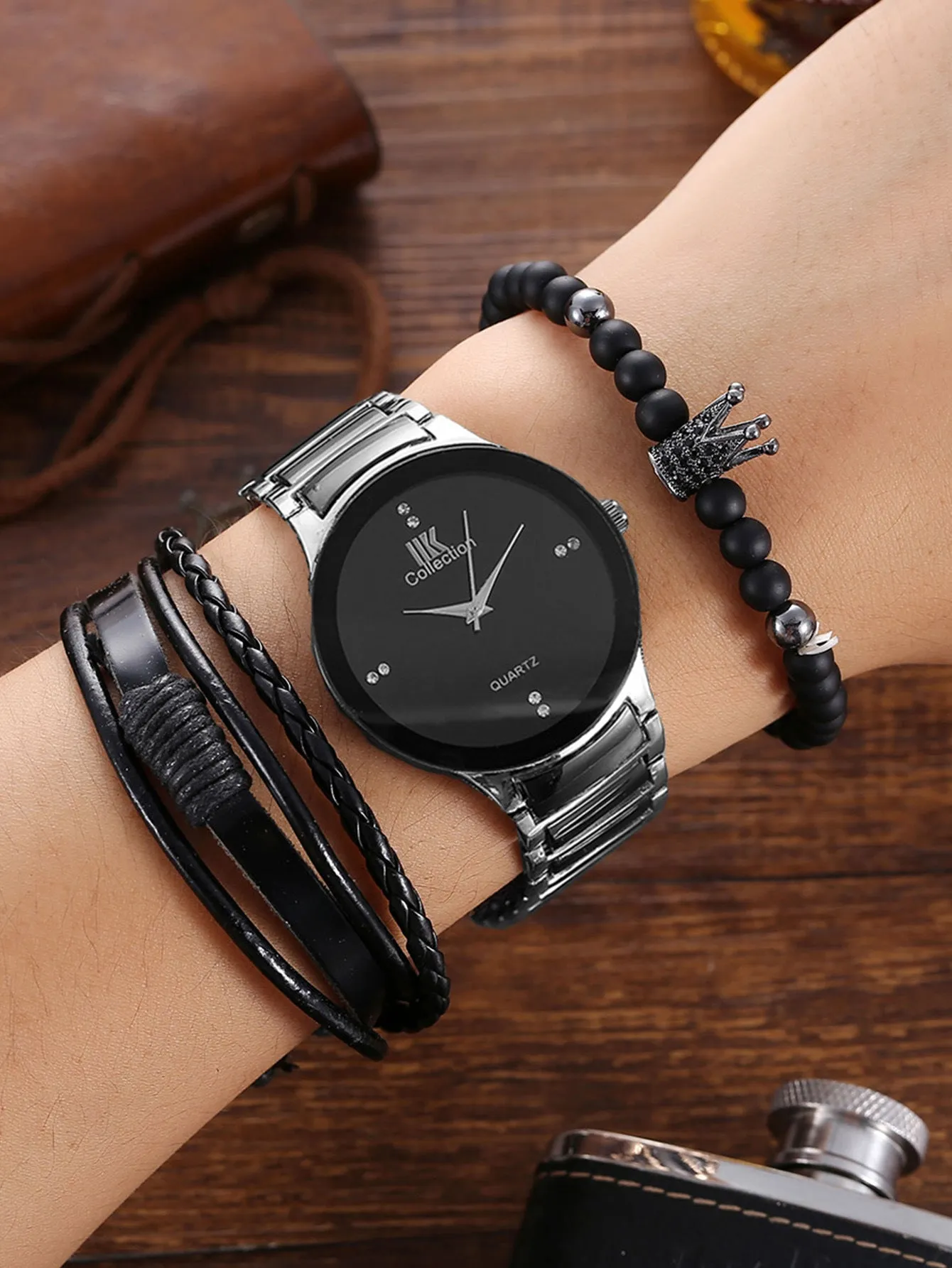 Fashion Fashion Business Elegant British Style Steel Belt Quartz Watch and Bracelet Set