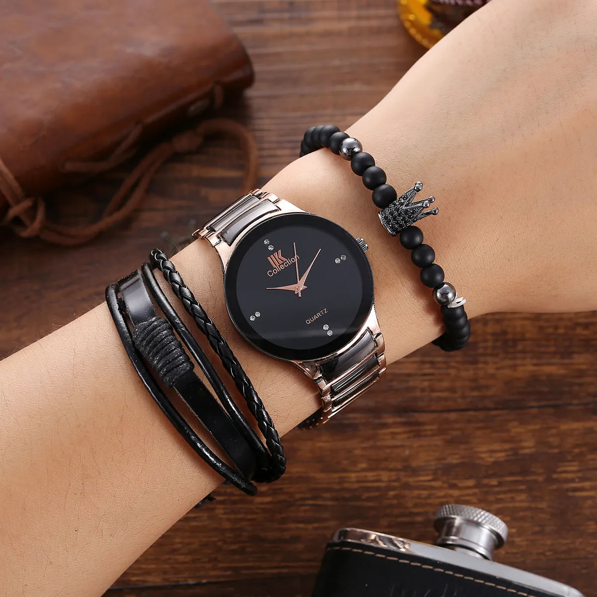 Fashion Fashion Business Elegant British Style Steel Belt Quartz Watch and Bracelet Set