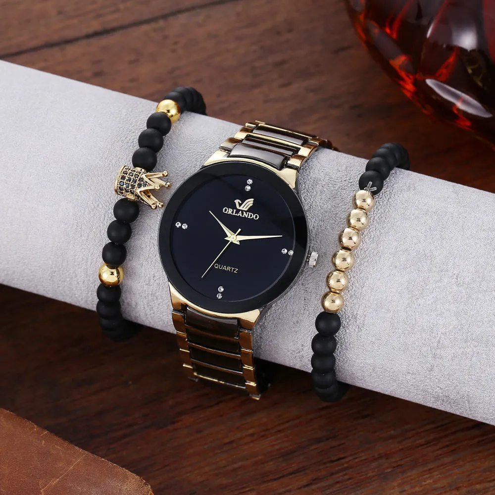 Fashion Fashion Business Elegant British Style Steel Belt Quartz Watch and Bracelet Set