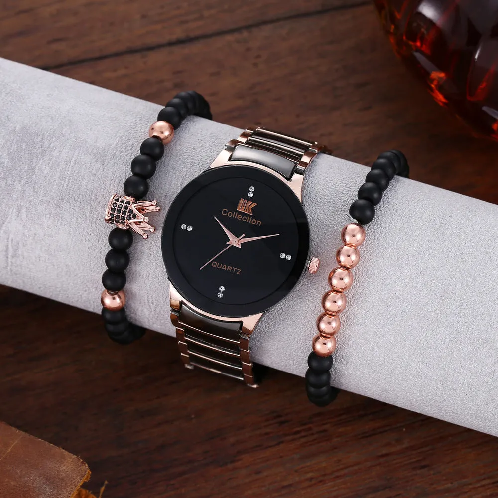 Fashion Fashion Business Elegant British Style Steel Belt Quartz Watch and Bracelet Set