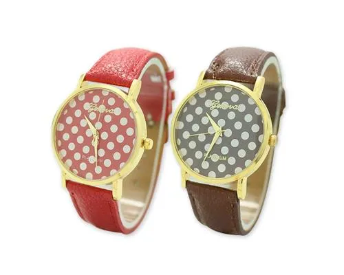 Geneva Women Candy Color Dots Leather Alloy Wrist Watch