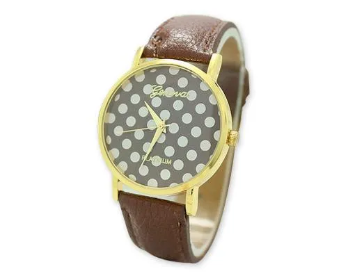 Geneva Women Candy Color Dots Leather Alloy Wrist Watch