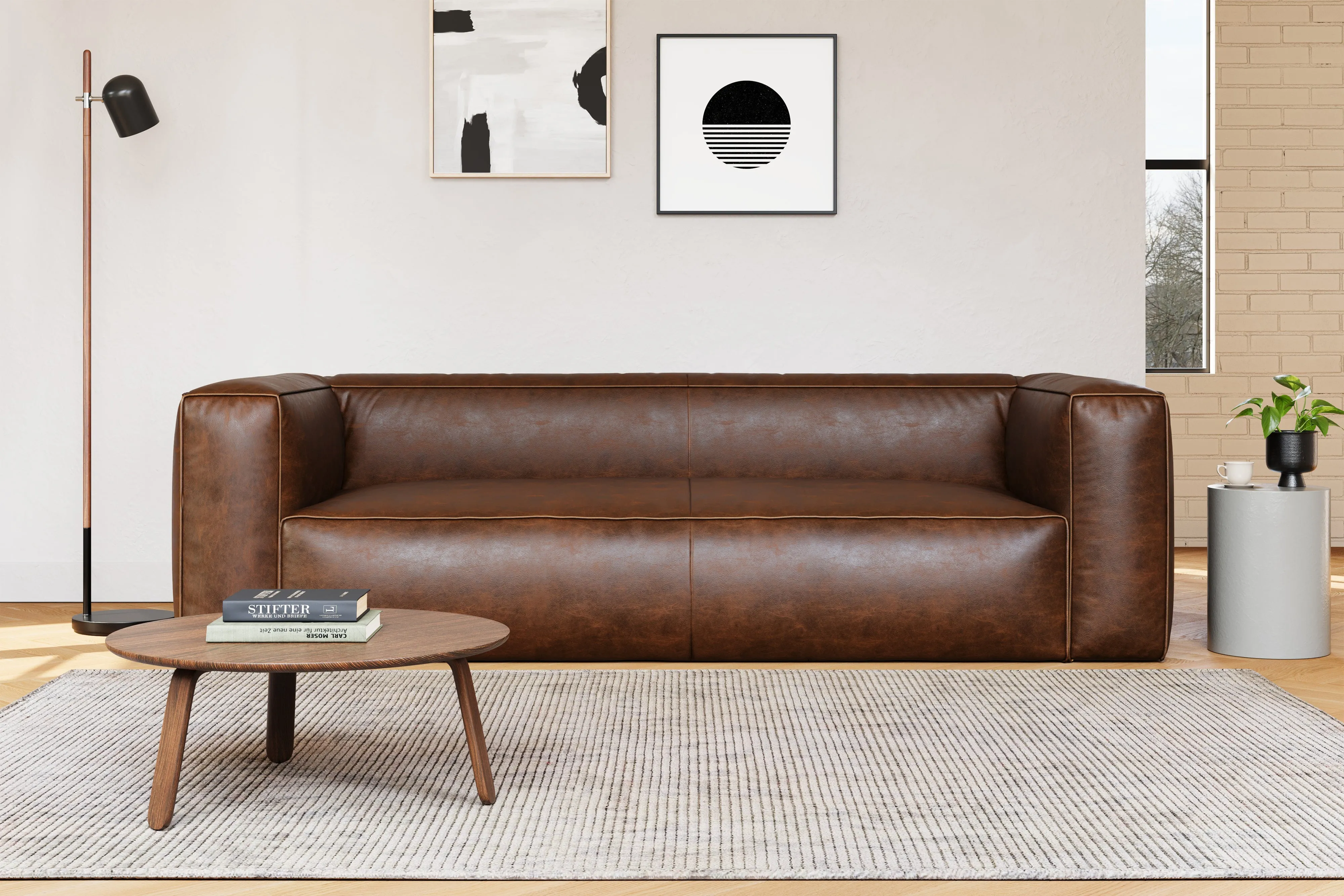 Graz Leather Grande Three Seat Sofa, Chocolate Color