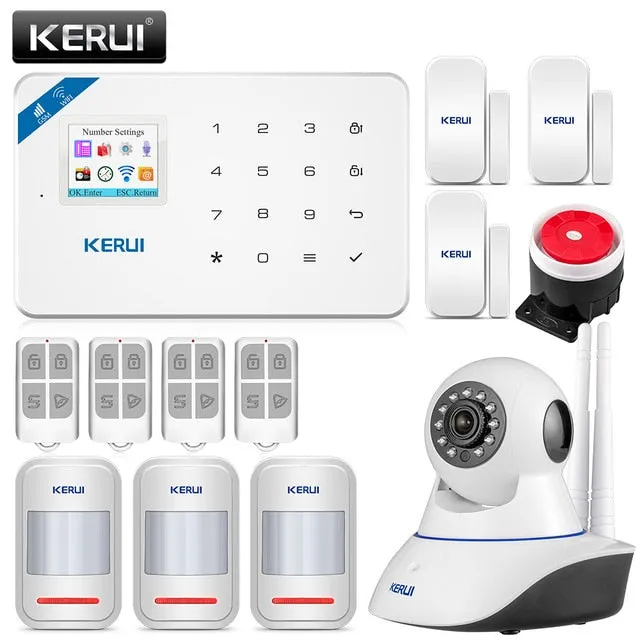 KERUI W18 1.7 Inch TFT Screen WIFI GSM Home Burglar Security Alarm System Motion Detector APP Control Fire Smoke Detector Alarm