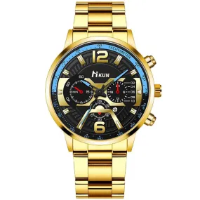 Men's Steel Strap Watch Fake Three Eyes with Calendar Double Scale Quartz Watch Men's