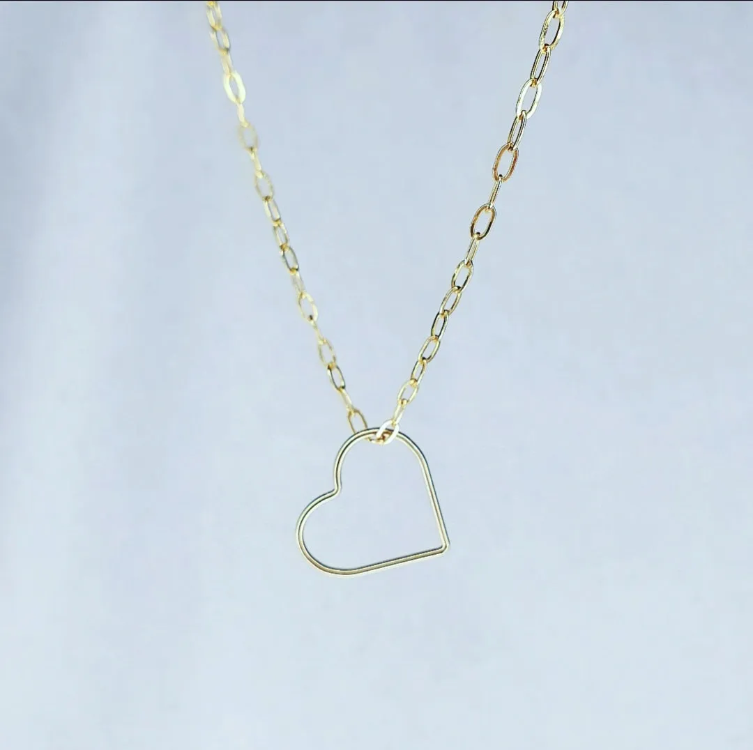 My Heart is Wide Open Necklace / Gold Large Heart Necklace