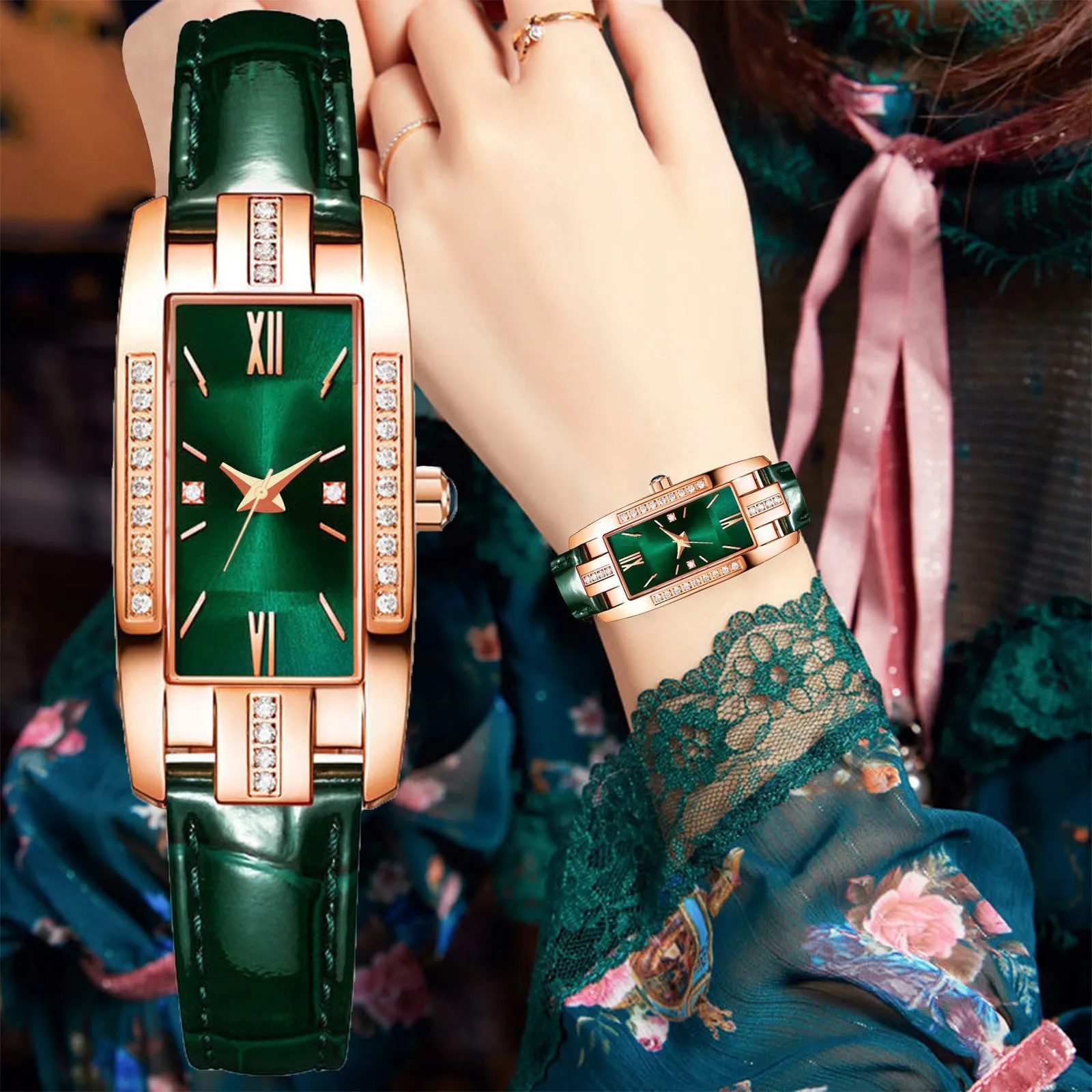 Retro Affordable Luxury Watch Women 'S Watch Women 'S Small Square Watch Diamond Small Green Watch