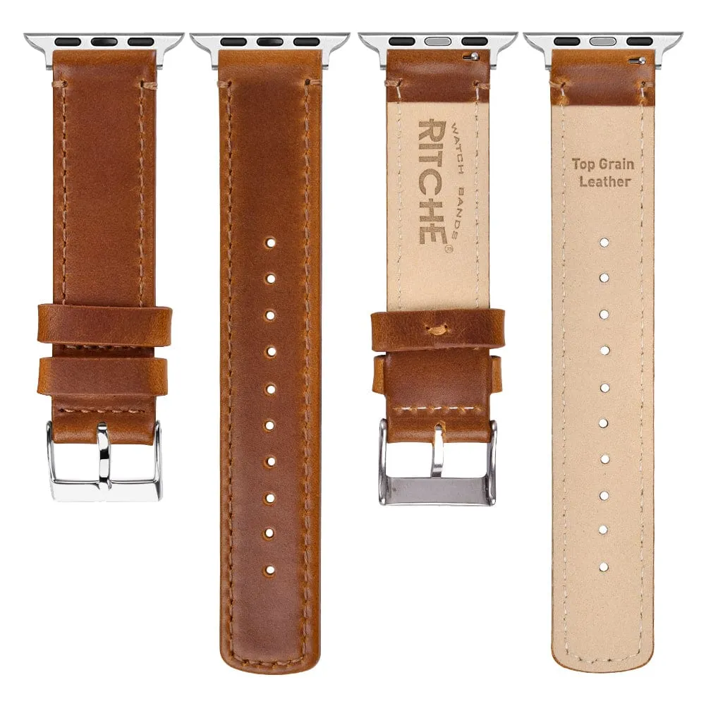 Ritche Toffee Brown Top Grain Leather iWatch Band in 38, 40, 41, 42, 44, 45mm