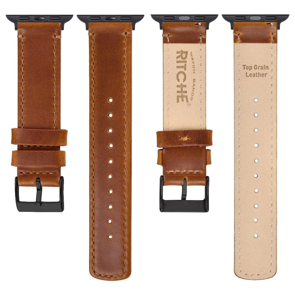 Ritche Toffee Brown Top Grain Leather iWatch Band in 38, 40, 41, 42, 44, 45mm