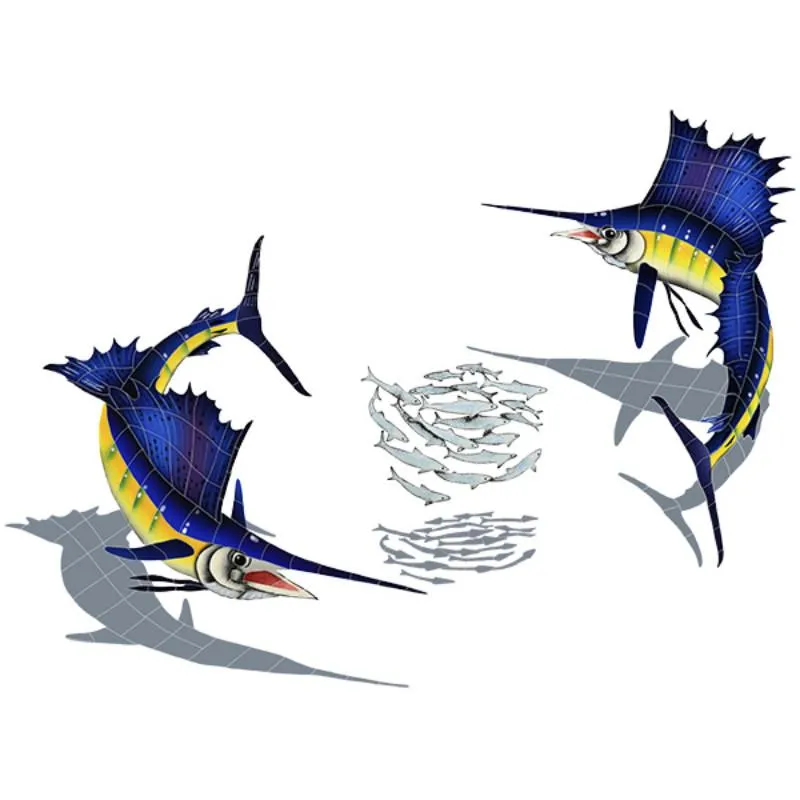 Sailfish Group w/Shadow (1 left, 1 right, 1 FREE bait ball) - Pool Mosaic