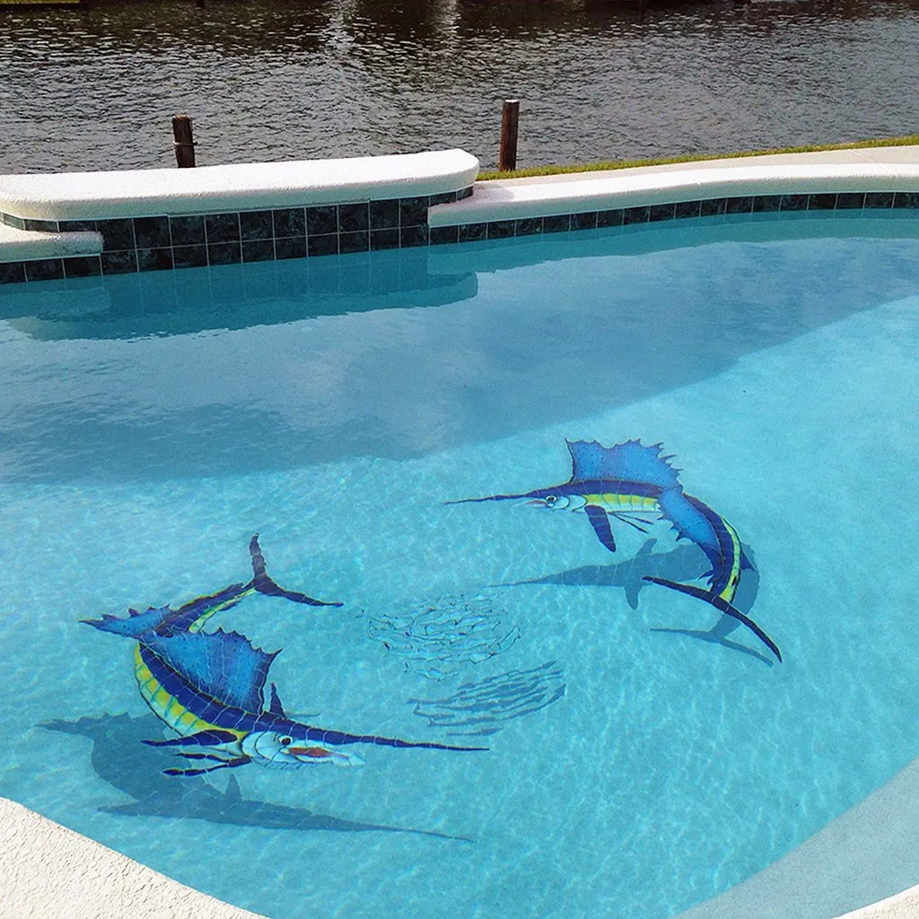 Sailfish Group w/Shadow (1 left, 1 right, 1 FREE bait ball) - Pool Mosaic