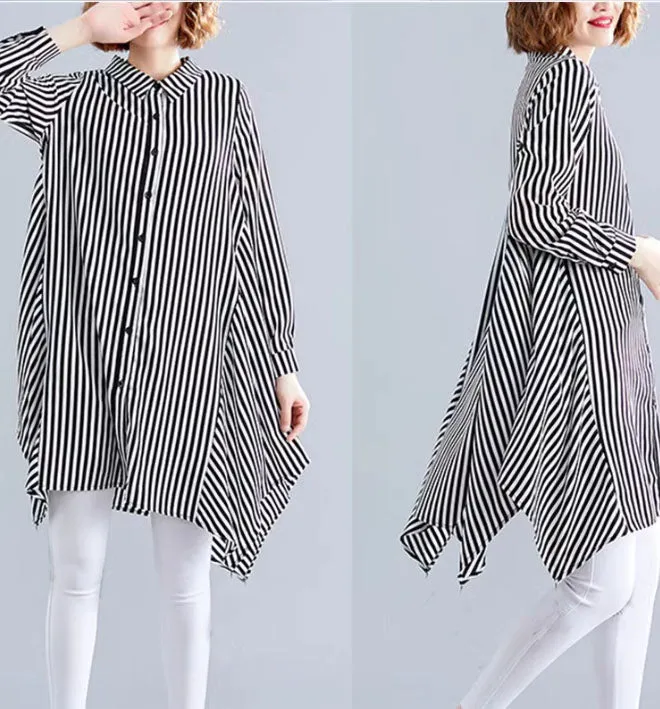 Striped Long-Sleeve Shirt,Spring Autumn Women Shirts 5522