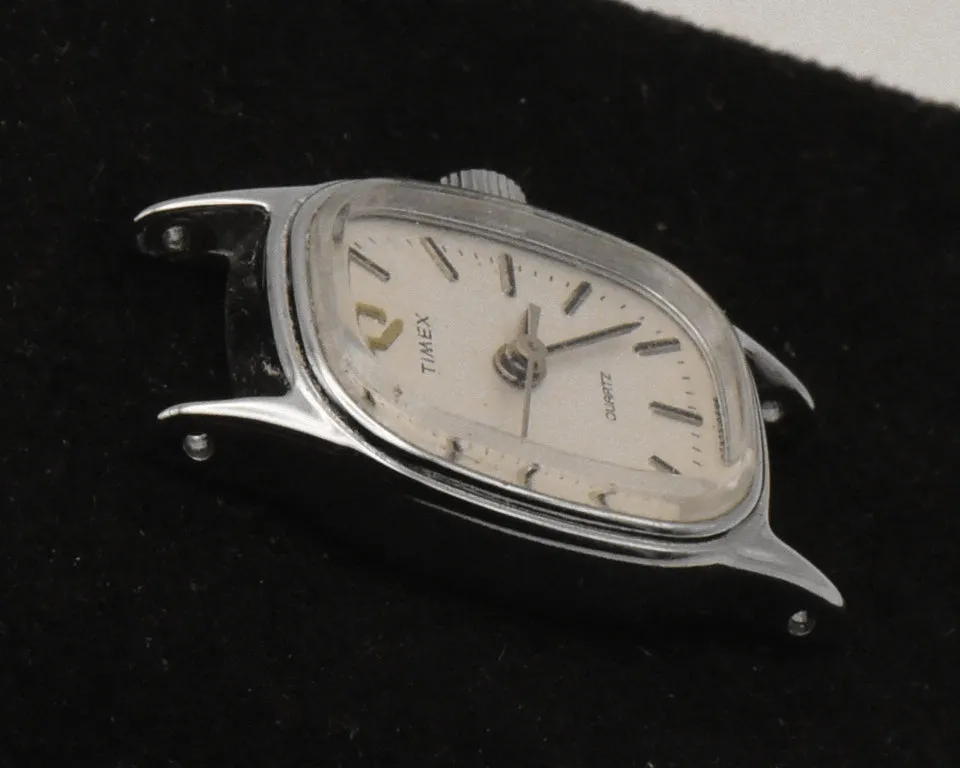 Timex - Vintage Silver Tone Metal Analog Quartz Movement Watch Face - MISSING BACK