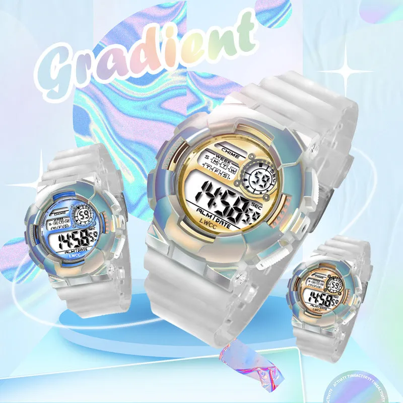 Transparent Gradient Color Boys and Girls Children's Electronic Watch Fashion Sports Multi-Function Watch