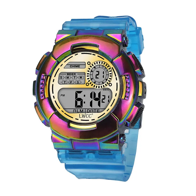 Transparent Gradient Color Boys and Girls Children's Electronic Watch Fashion Sports Multi-Function Watch