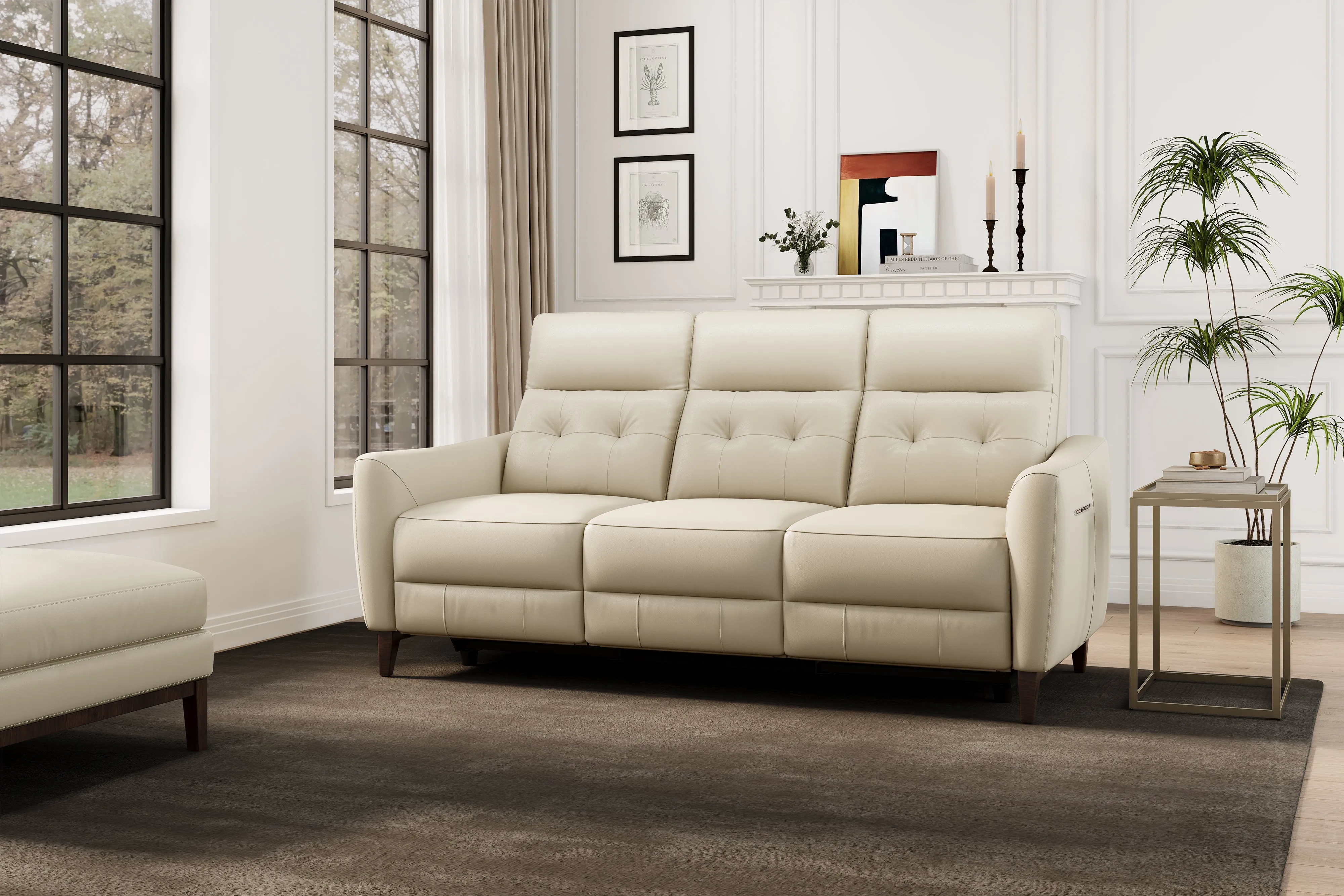 Valencia Elena Leather Three Seats Power Recliner Sofa, Cream