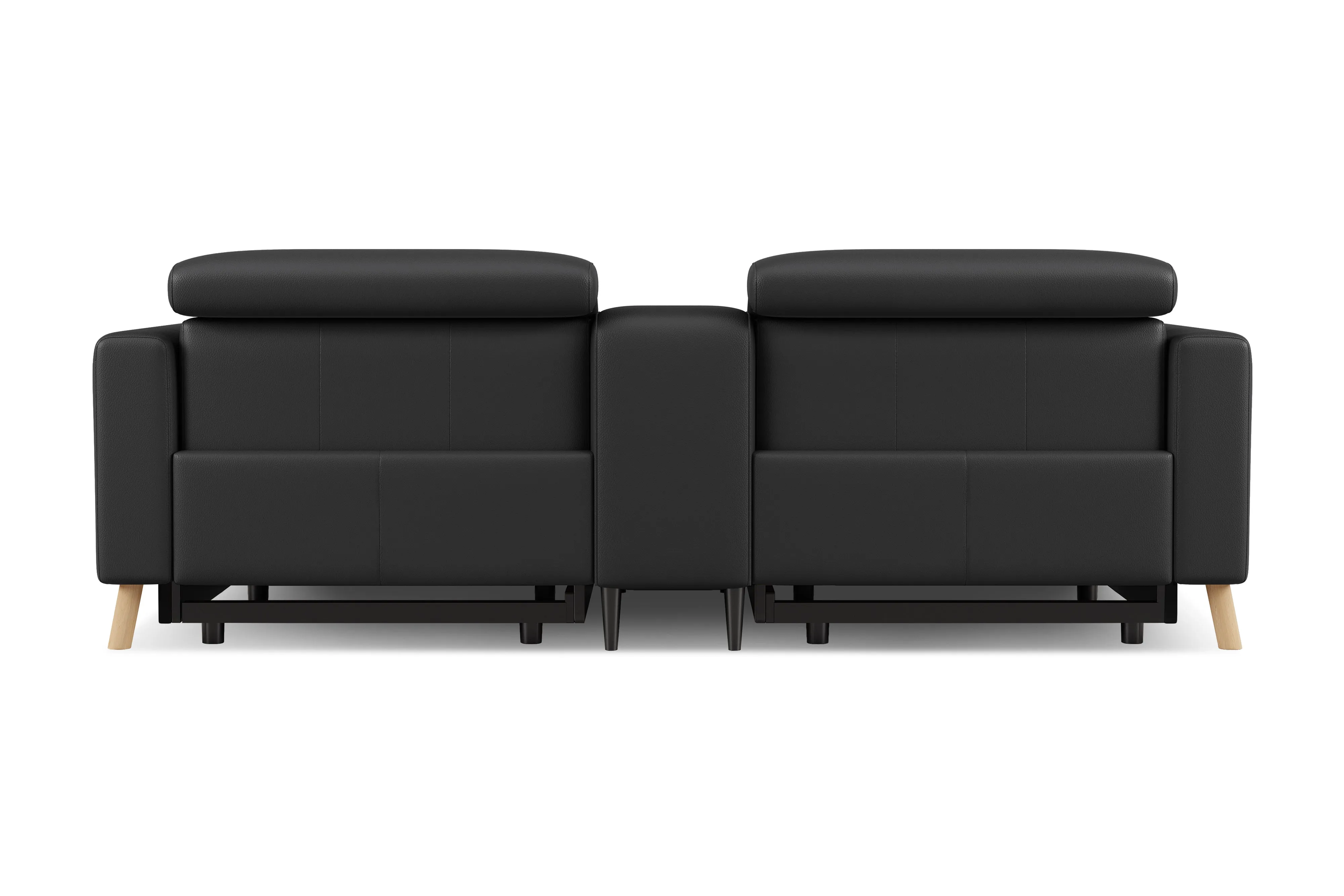 Valencia Elodie Top Grain Leather Loveseat with Console Sofa, Black