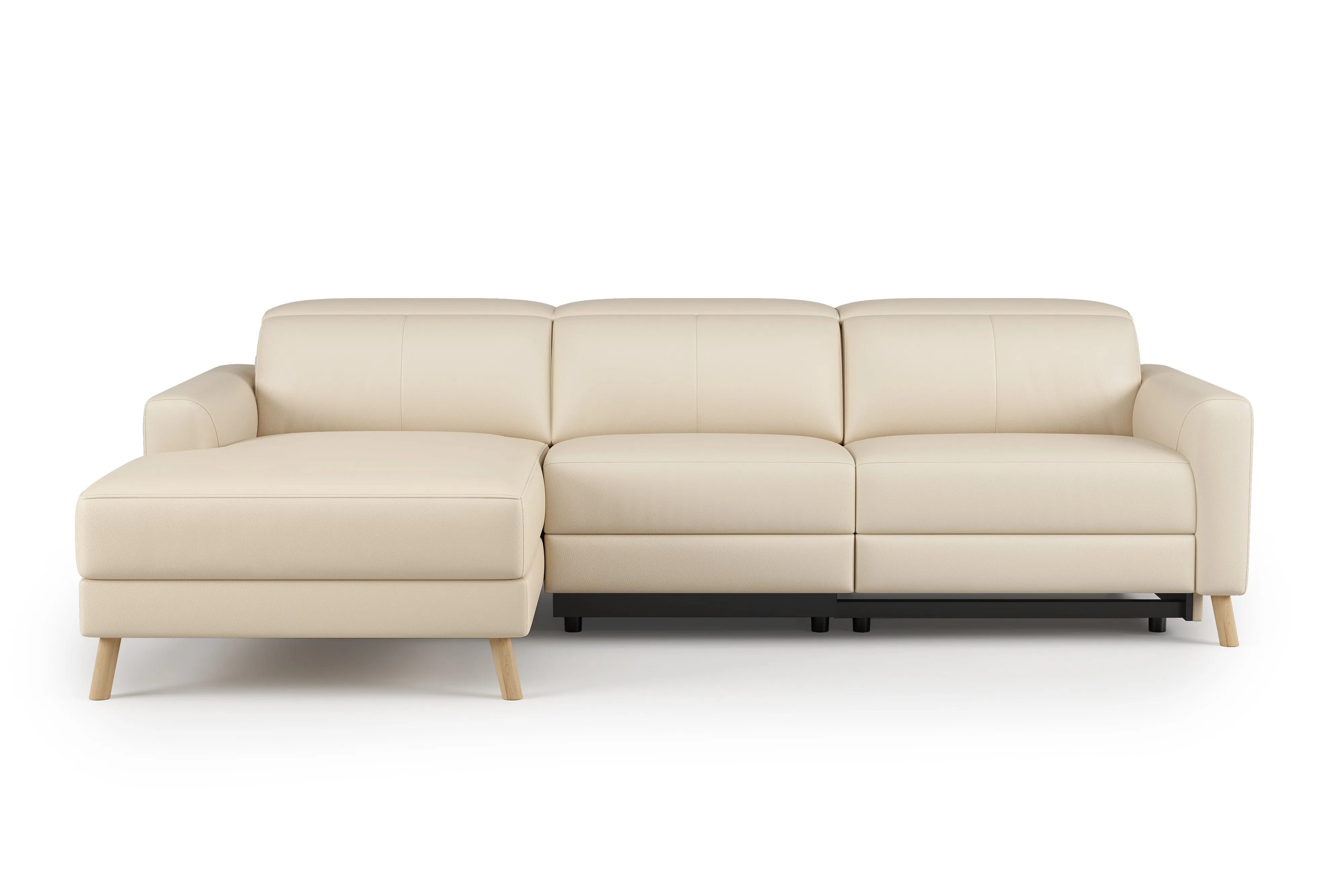 Valencia Elodie Top Grain Leather Sectional Sofa, Three Seats with Left Chaise, Beige