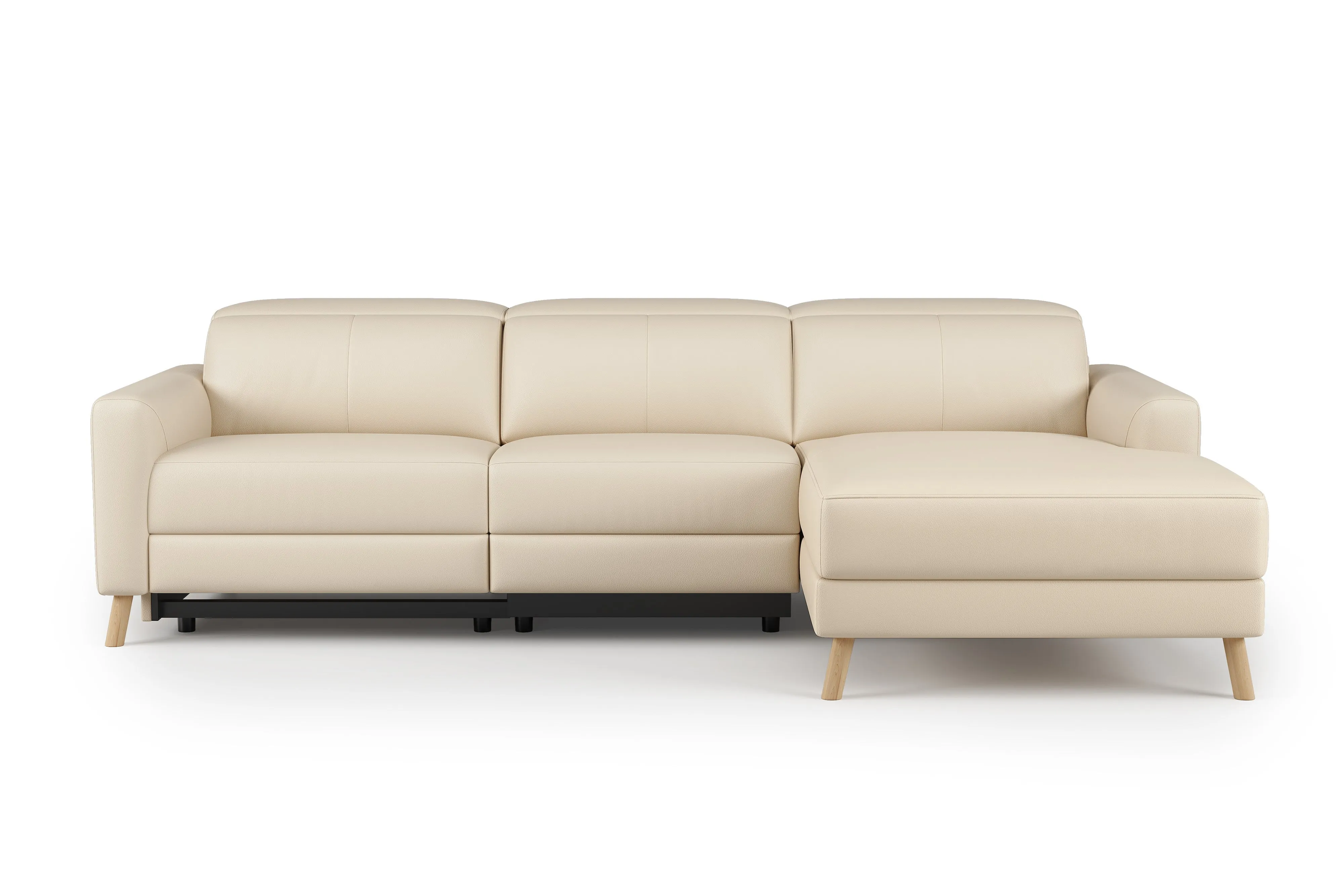 Valencia Elodie Top Grain Leather Sectional Sofa, Three Seats with Right Chaise, Beige