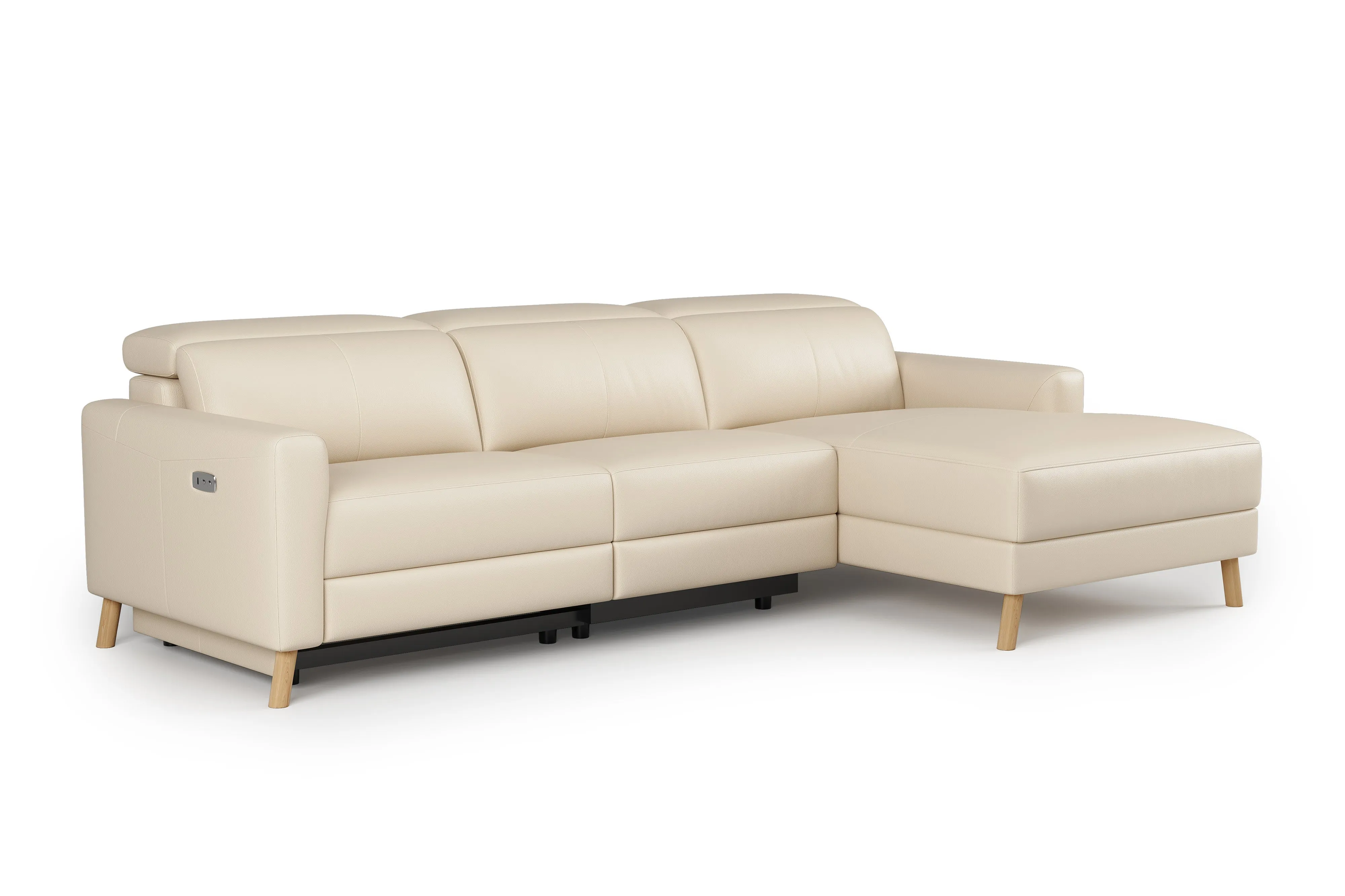 Valencia Elodie Top Grain Leather Sectional Sofa, Three Seats with Right Chaise, Beige