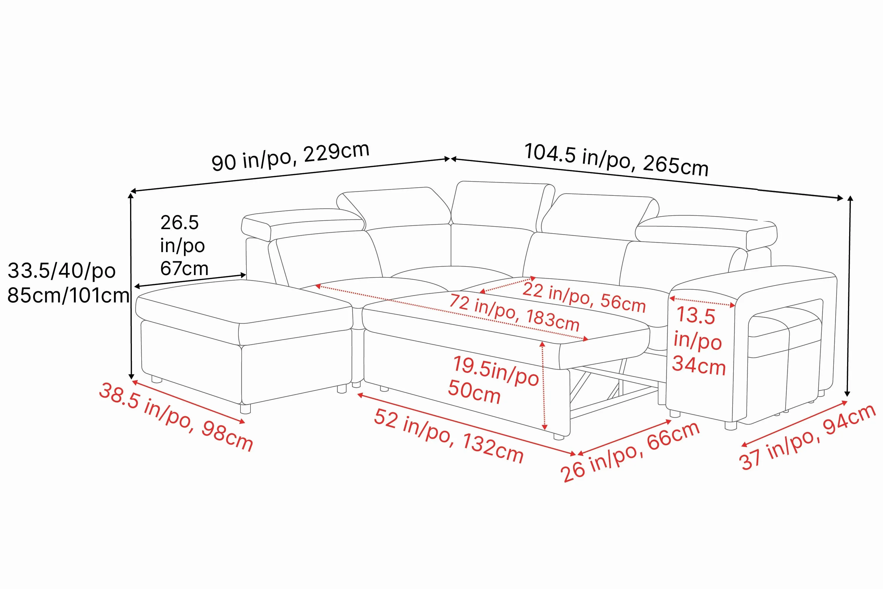 Valencia Finn Fabric Sectional Sofa Bed with Left Hand Storage, Light Grey