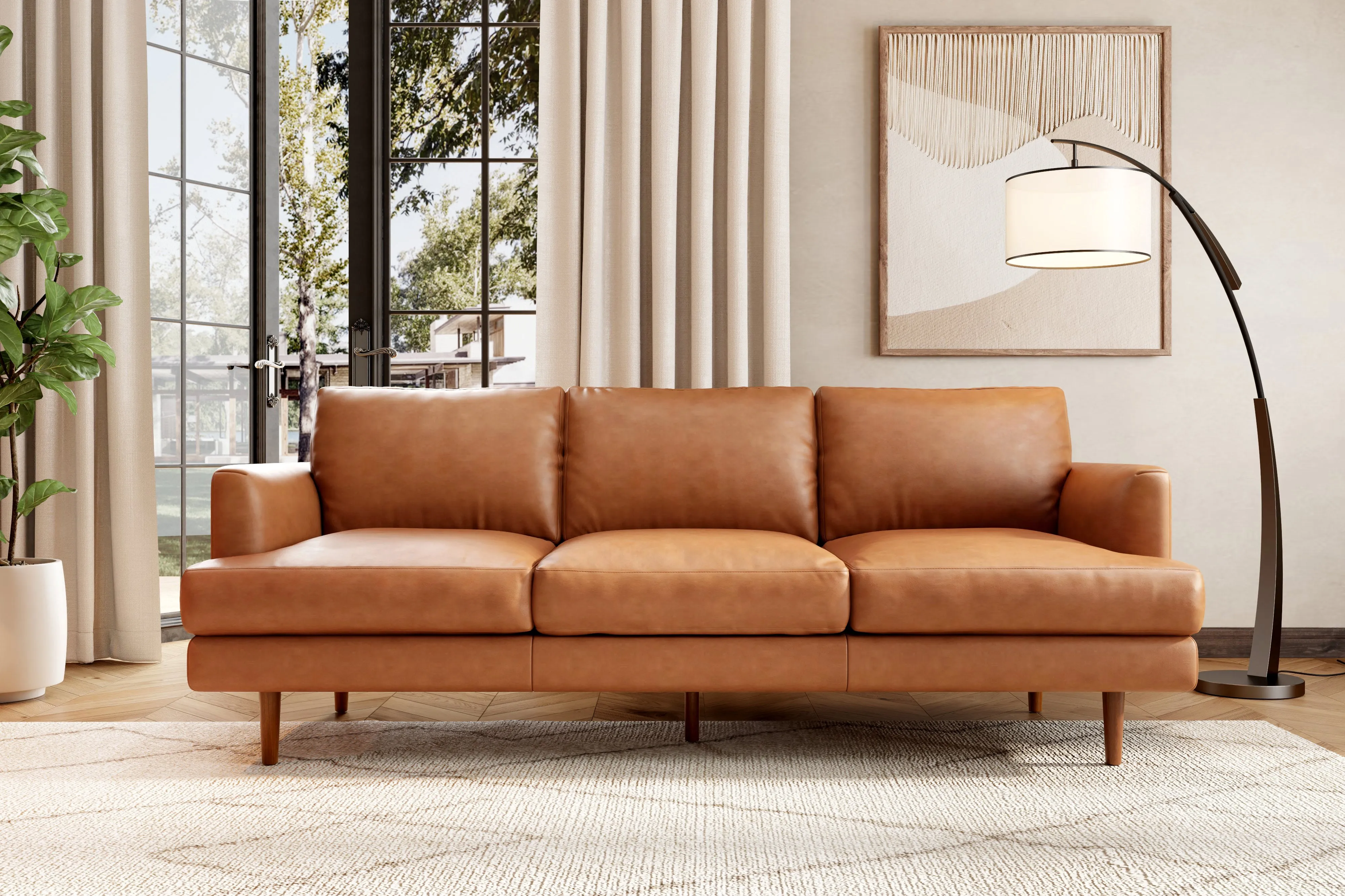 Valencia Grosseto Top Grain Leather Sofa, Three Seats, Cognac