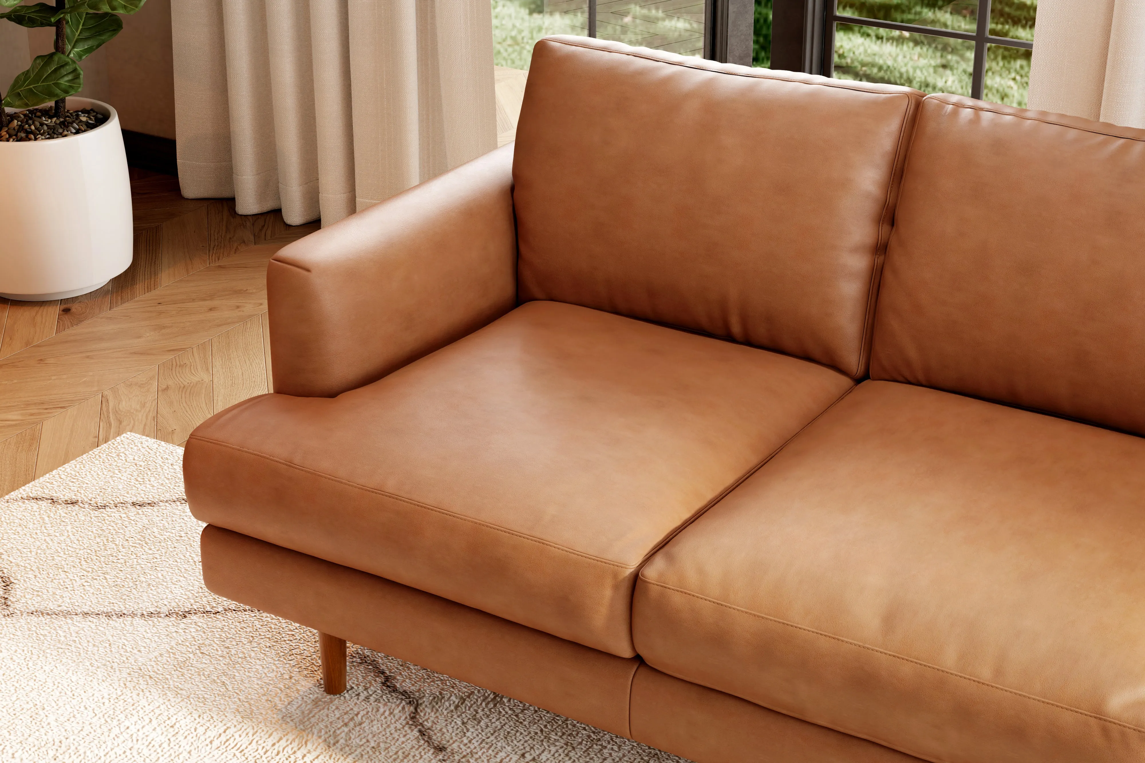 Valencia Grosseto Top Grain Leather Sofa, Three Seats, Cognac