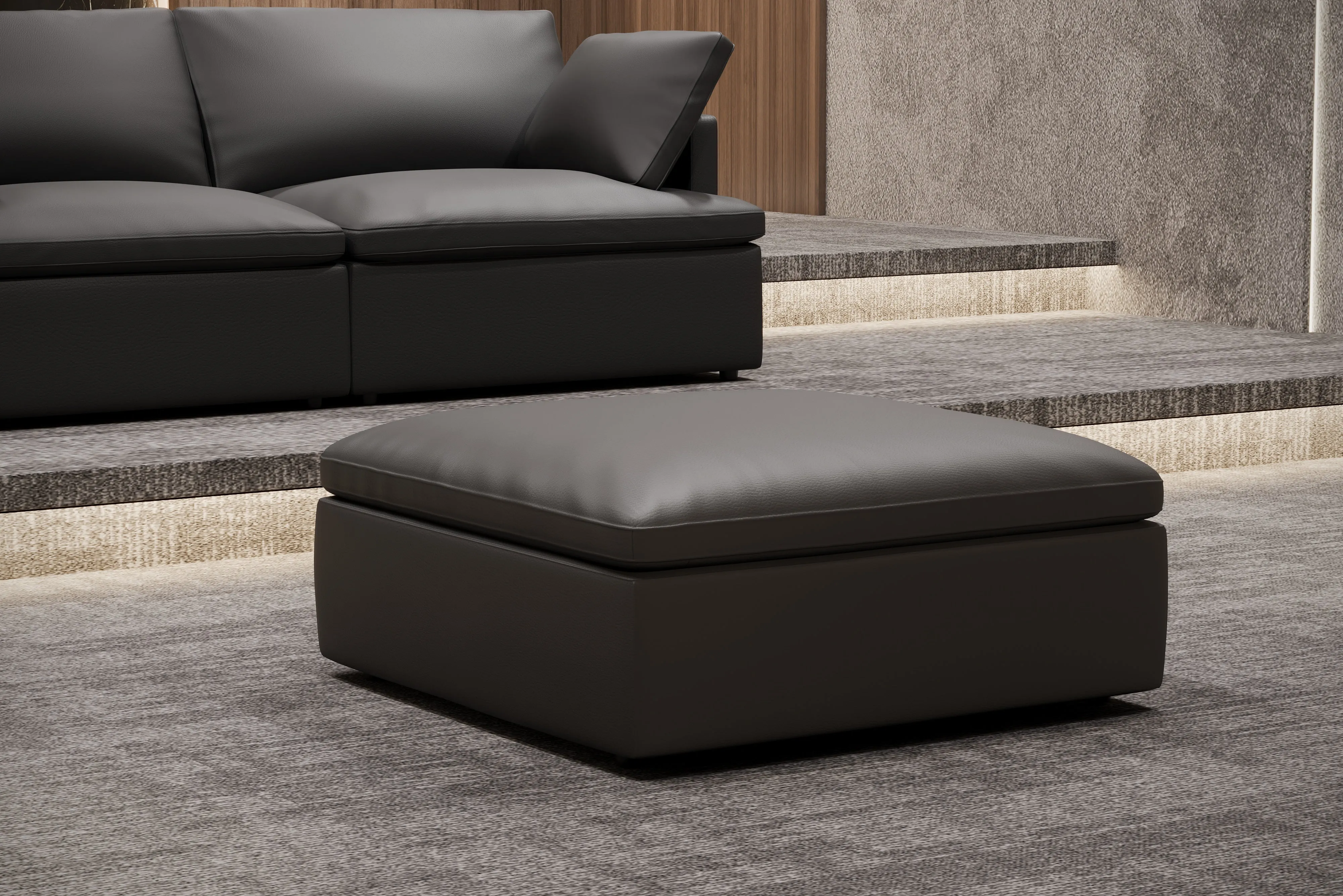 Valencia Isola Cloud Top Grain Leather Theater Lounge Modular Sofa Right Arm Piece, Black Color