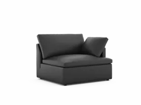 Valencia Isola Cloud Top Grain Leather Theater Lounge Modular Sofa Right Arm Piece, Black Color