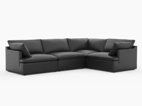 Valencia Isola Cloud Top Grain Leather Theater Lounge Modular Sofa Right Modular, Black Color