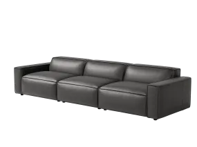 Valencia Nathan Full Aniline Leather Media Lounge Three Seats Modular Sofa with Down Feather Fill, Black