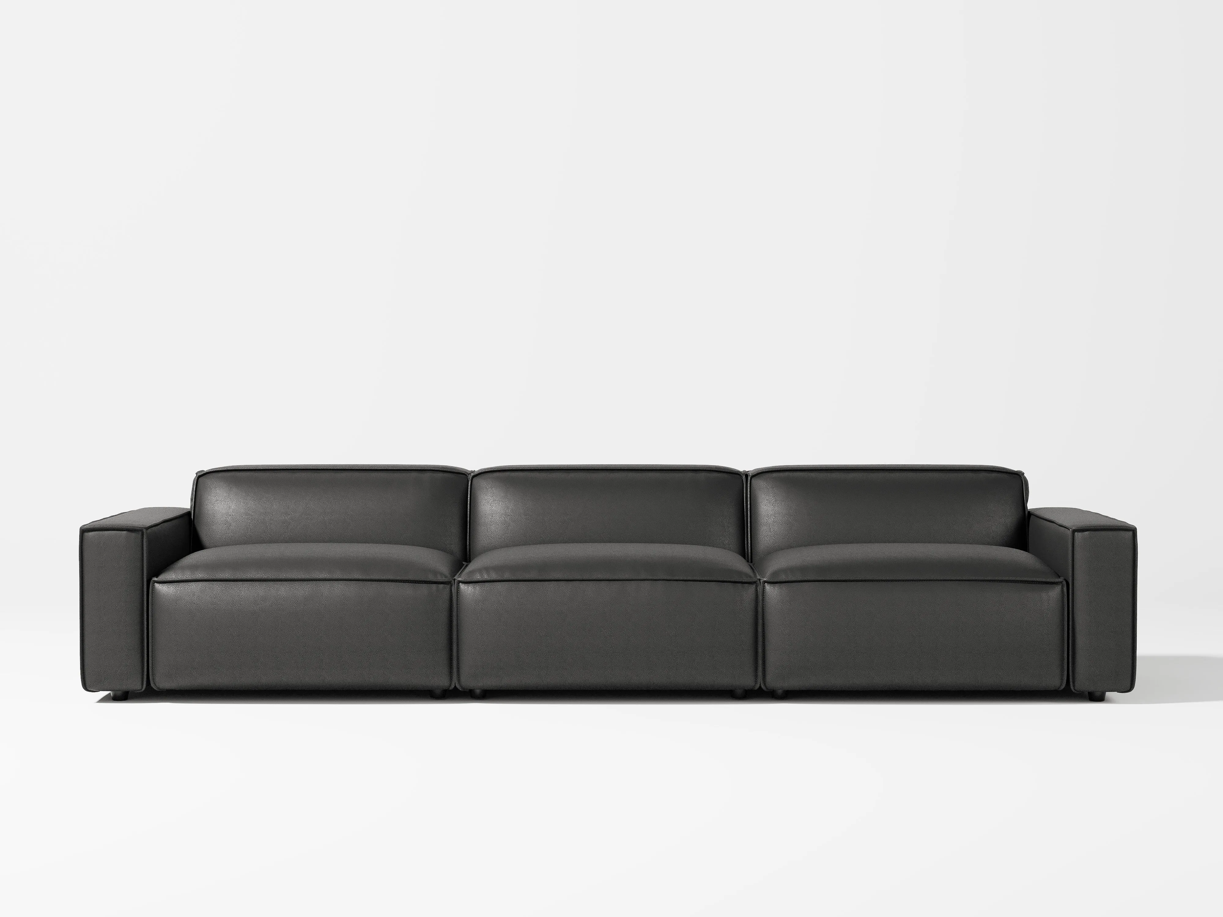 Valencia Nathan Full Aniline Leather Media Lounge Three Seats Modular Sofa with Down Feather Fill, Black