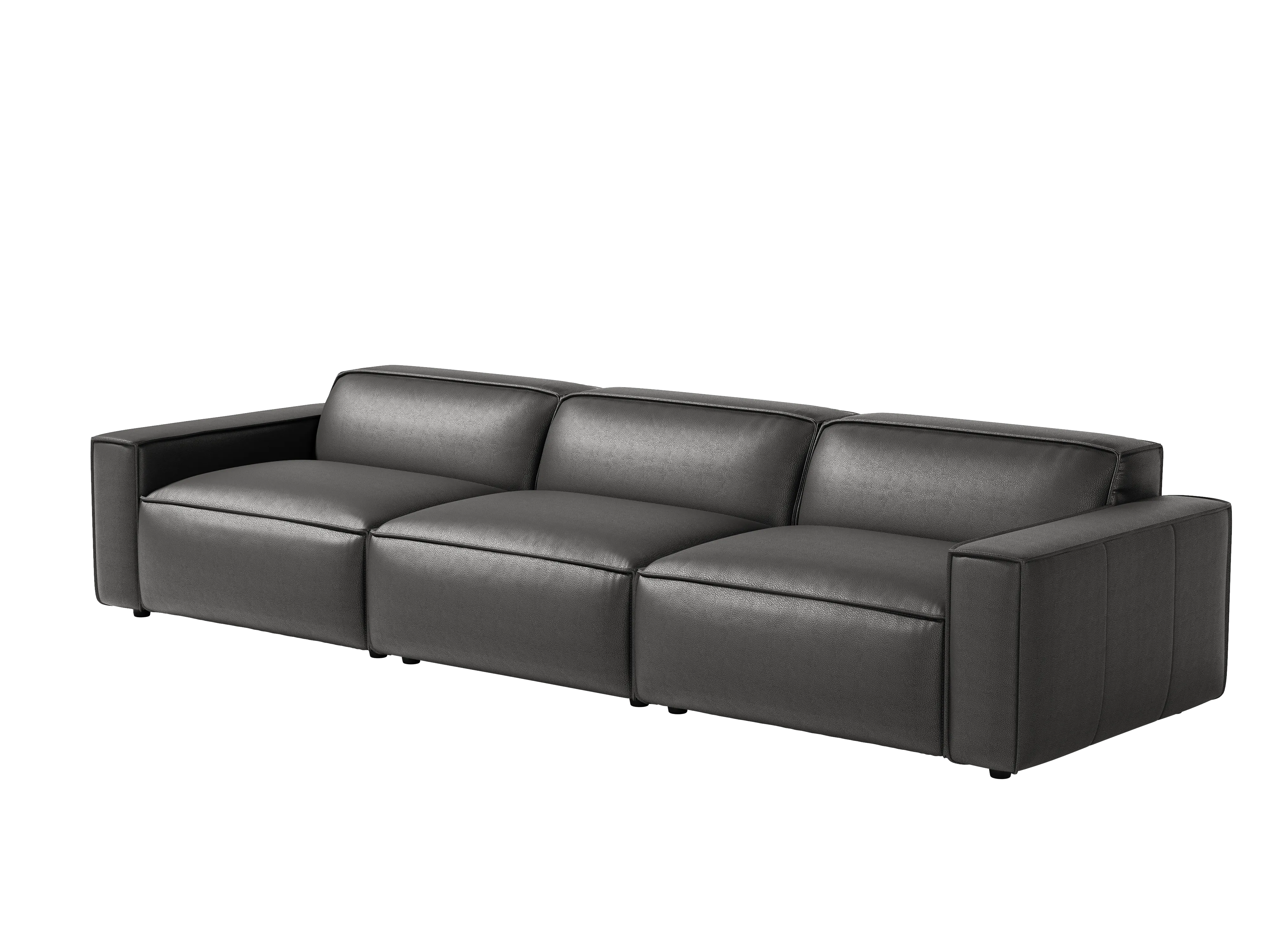 Valencia Nathan Full Aniline Leather Media Lounge Three Seats Modular Sofa with Down Feather Fill, Black